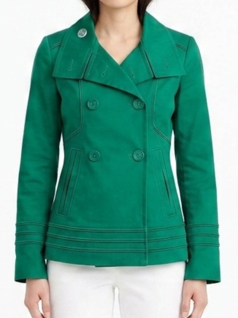 Costa Blanca Emerald Green Double Breasted Stretch Cotton Trench Jacket- Sz. 2